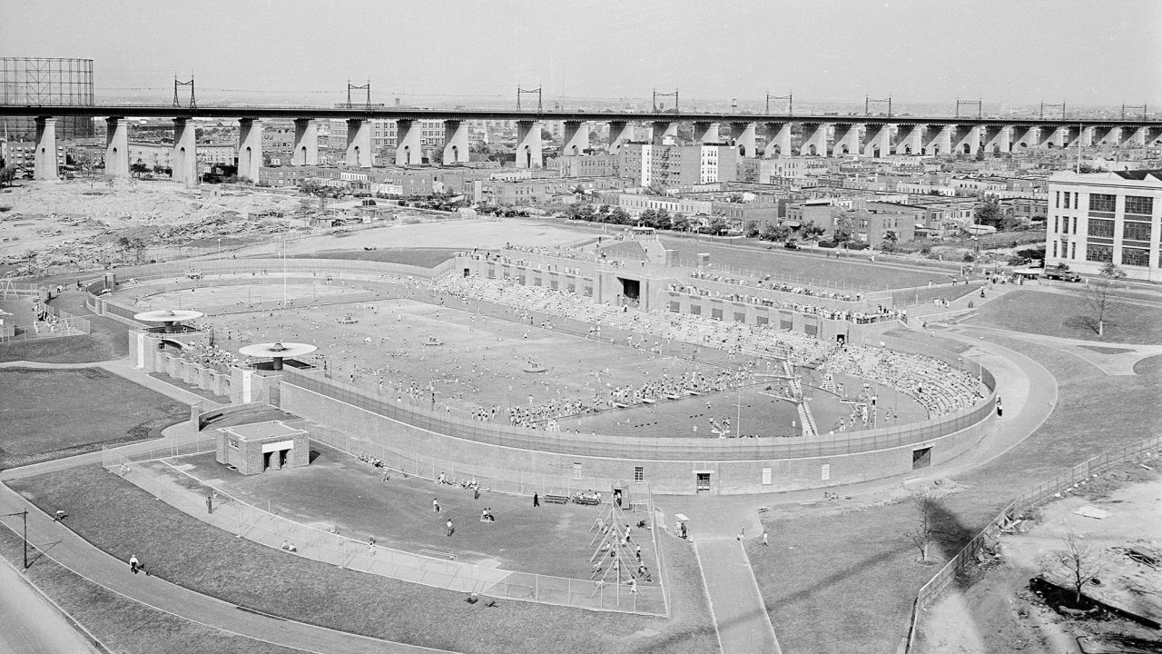 The Astoria Swimming Pool, built during the New Deal, in New York City in 1936.