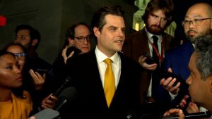Gaetz speaks to reporters moments after his move to oust McCarthy